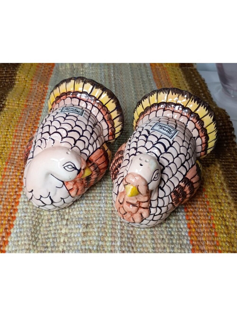 Fitz & Floyd Large Ceramic Turkey Salt & Pepper Shakers Handpainted Thanksgiving